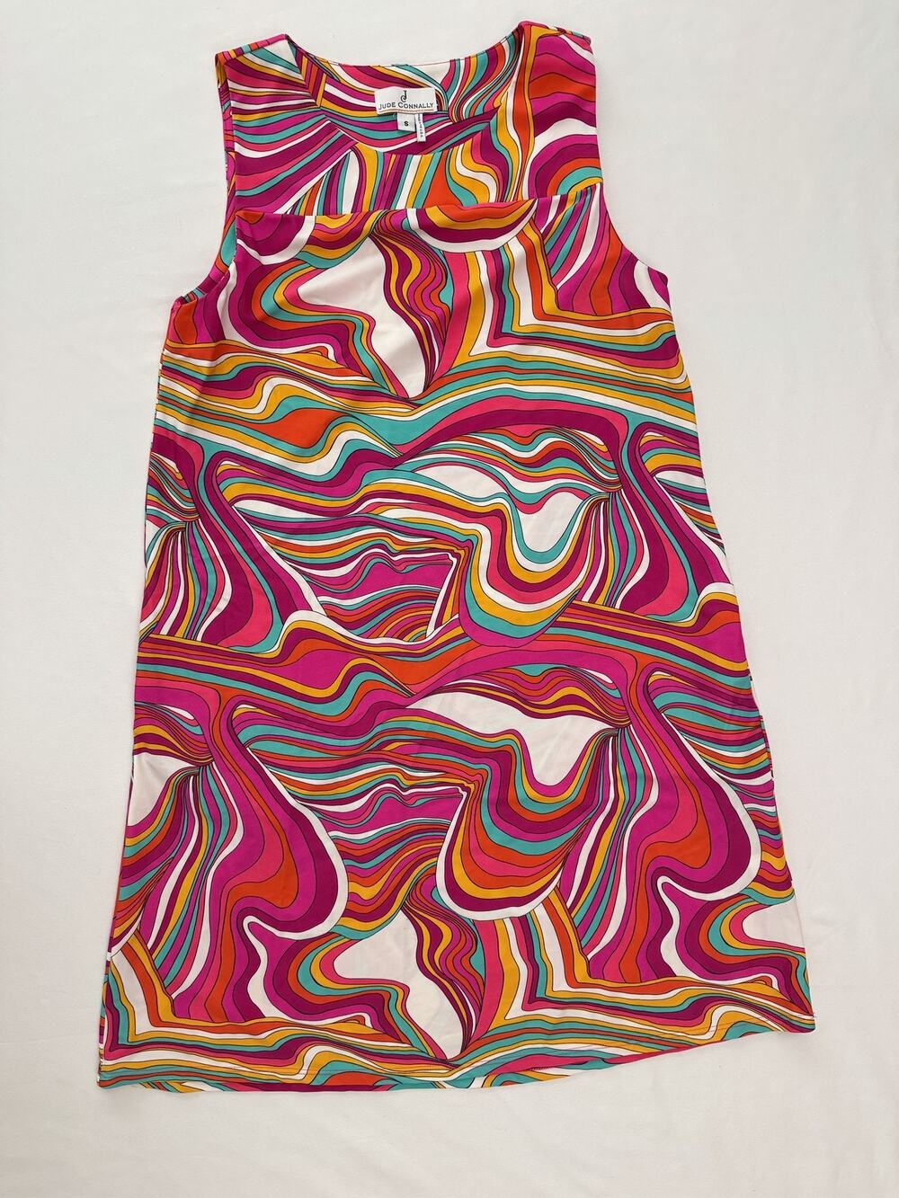 Jude Connally Dress Womens Small Pink White Multi Swirl Shift Colorful Retro